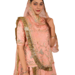 Peach Bamber Satin Zardozi Salma Work Poshak Set (Unstitched) | Pure Georgette Odhna | Jaipurio Ethnic Wear